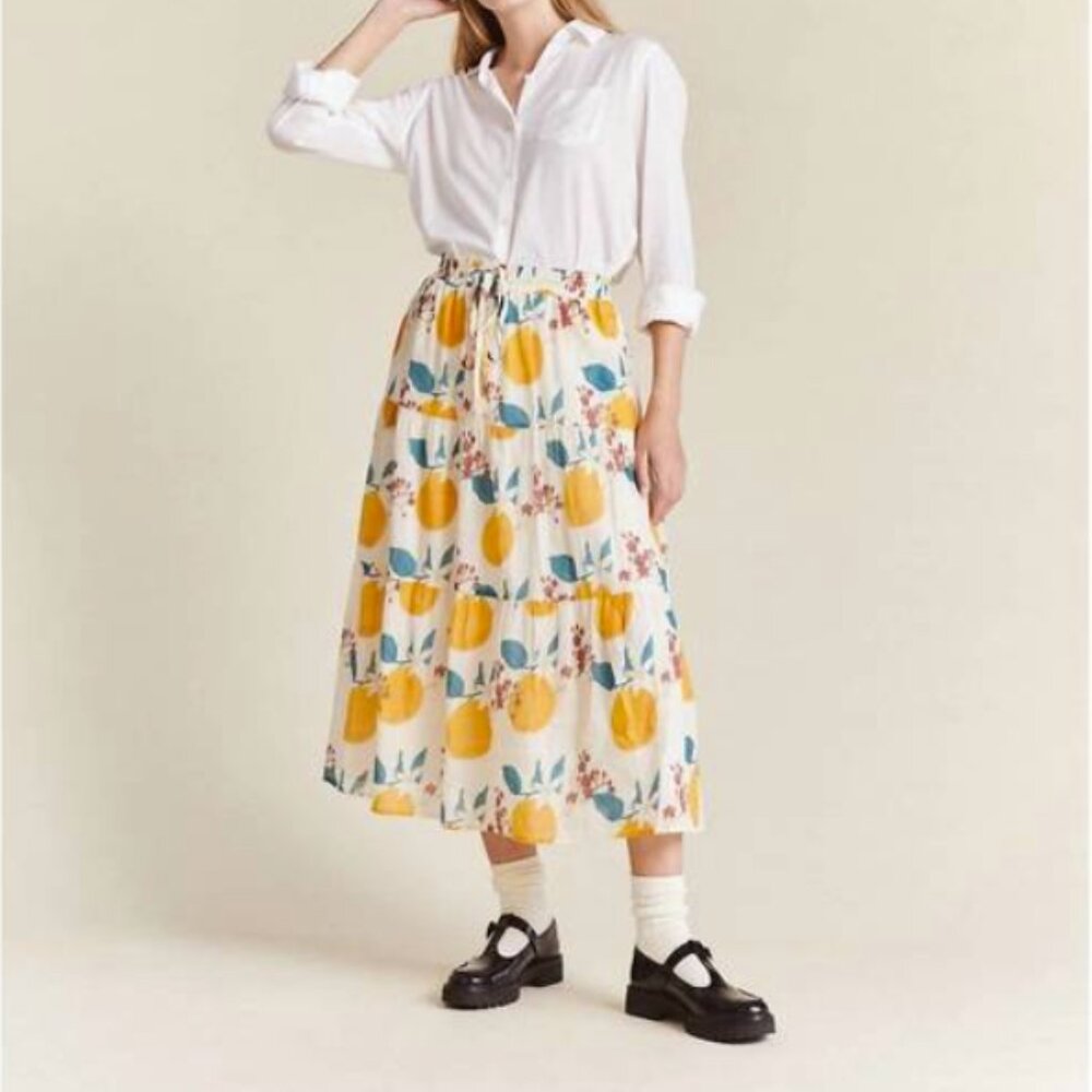 Trovata Birds of Paradise Makena skirt in Valencia Lemon Print Midi Skirt Large